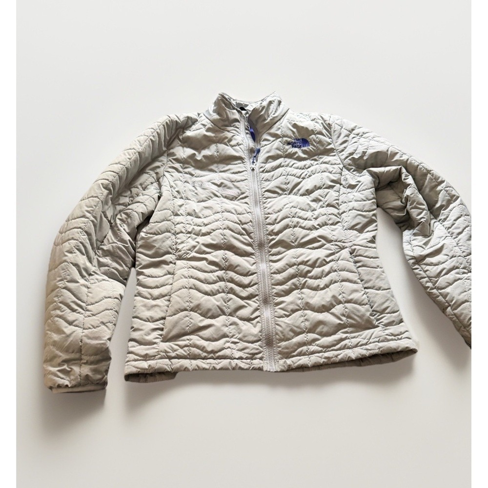 The North Face Womens L Gray Quilted Jacket‎ Lightweight Insulated Reflective